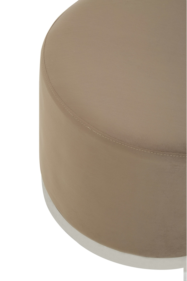 image 1 of Orsina Mink and Silver Round Footstool, Velvet Ottoman Footstool with Silver Base, Pouffe Footstool for Home