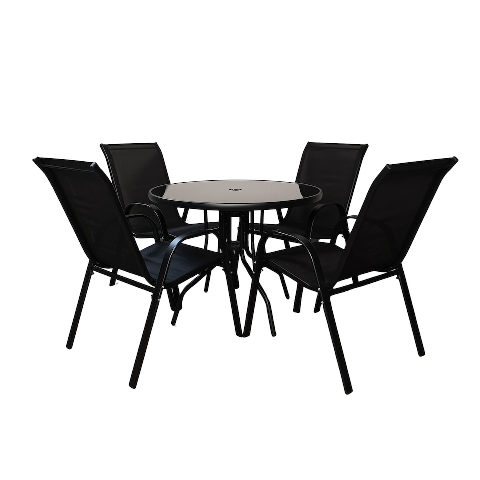 image 1 of Outdoor 4 Person Round Glass Top Garden Patio Dining Table Chairs Set
