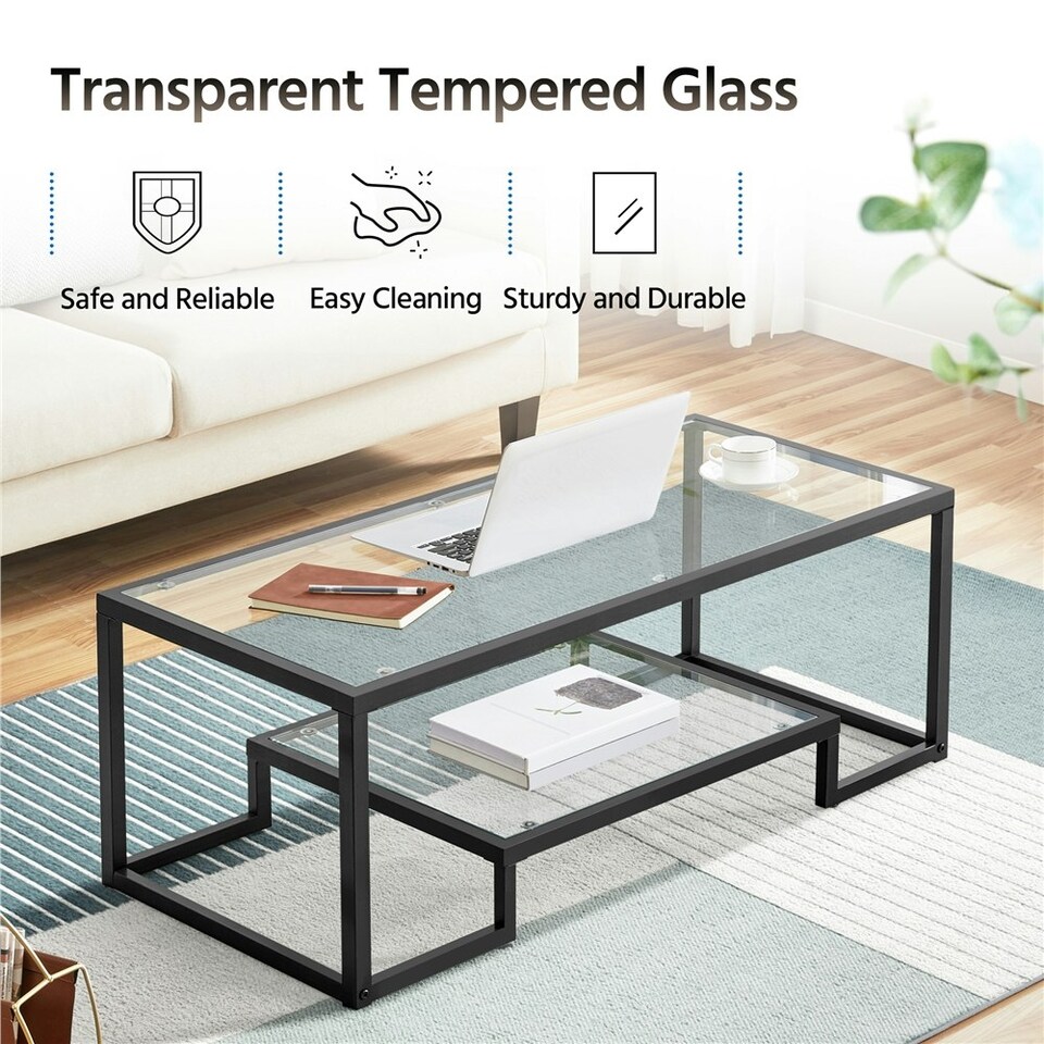 image 1 of Yaheetech Modern Tempered Glass Center Table