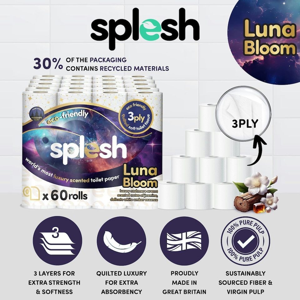 image 1 of Splesh Quilted Luxury 3 Ply Luna Bloom Scented Toilet Tissue Paper, 60 Rolls