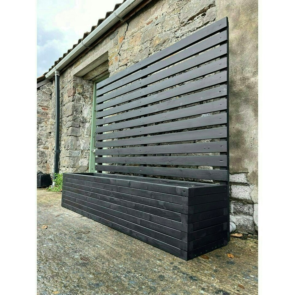 image 1 of Norfolk Planter and Trellis (Pack of 4) - (Painted Wooden Planter - Choice of Colours Available) - L240 x W40 x H180 cm Black