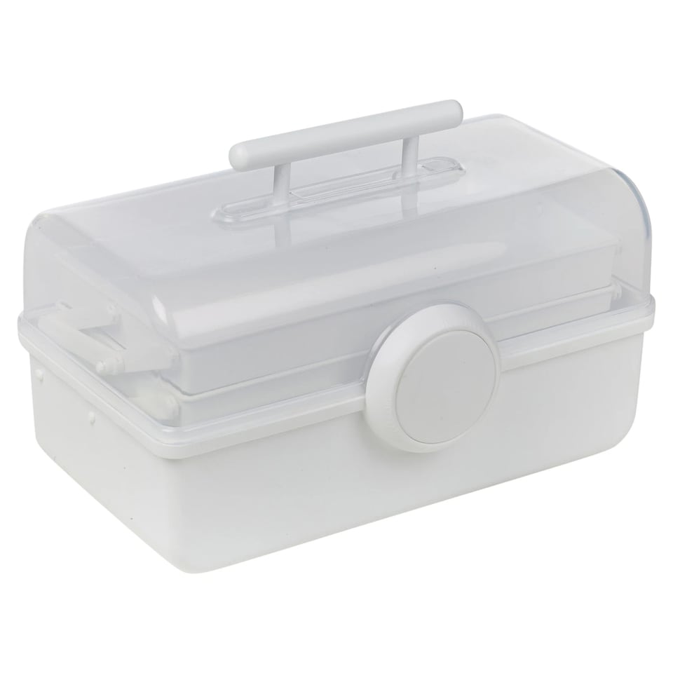 image 1 of Plastic Cantilever Sewing Craft Box 3 Tier Tray Organiser Storage Compartments | Multi | White