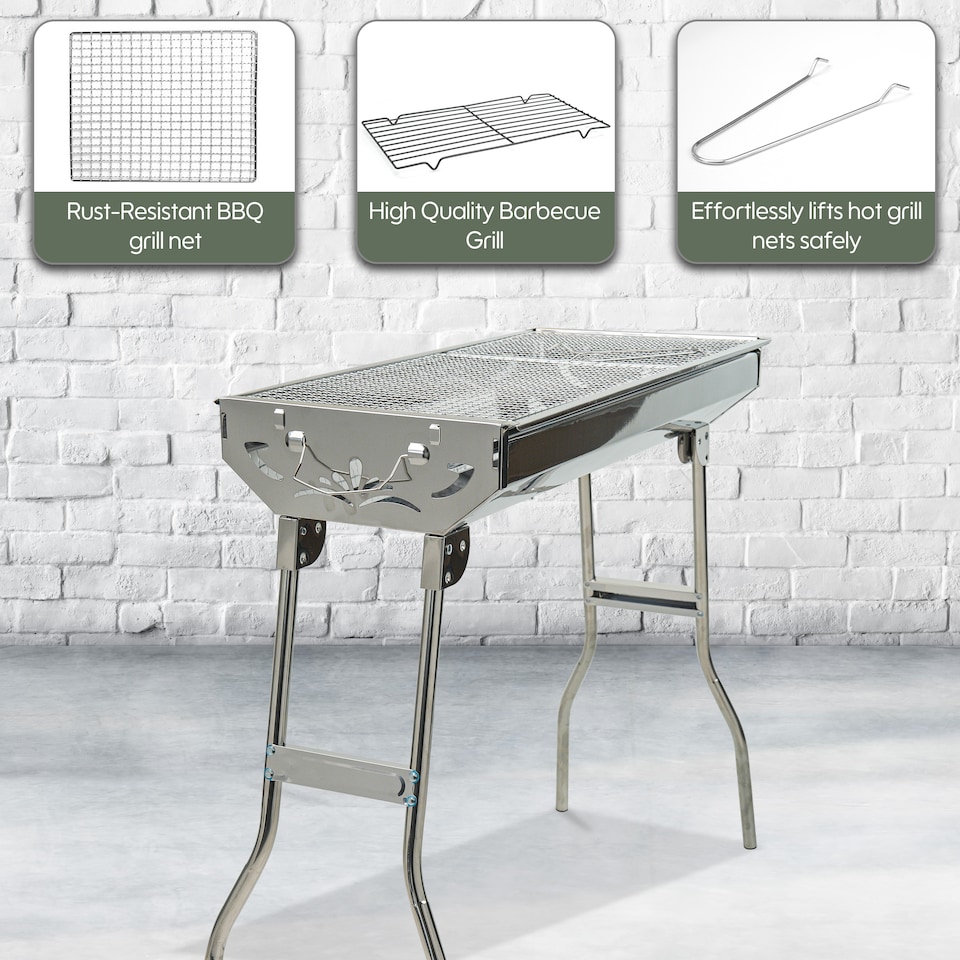 image 1 of Folding BBQ Charcoal Barbecue Grill Steel Stainless Garden Picnic Camping Stove