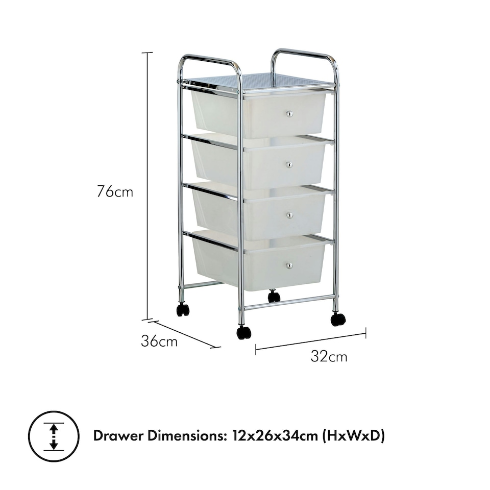 image 1 of VonHaus 4 Drawer White Storage Trolley with 360° Wheels