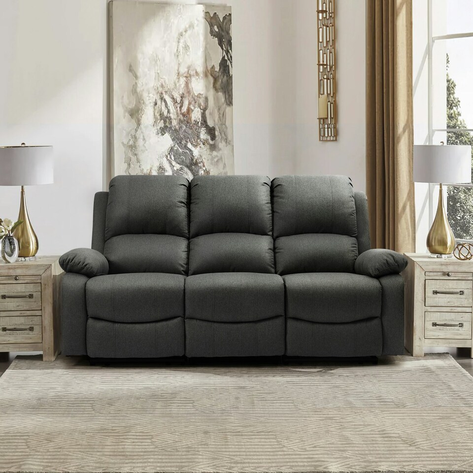 image 1 of Electric Recliner Fabric 3 Seater Sofa In Dark Grey