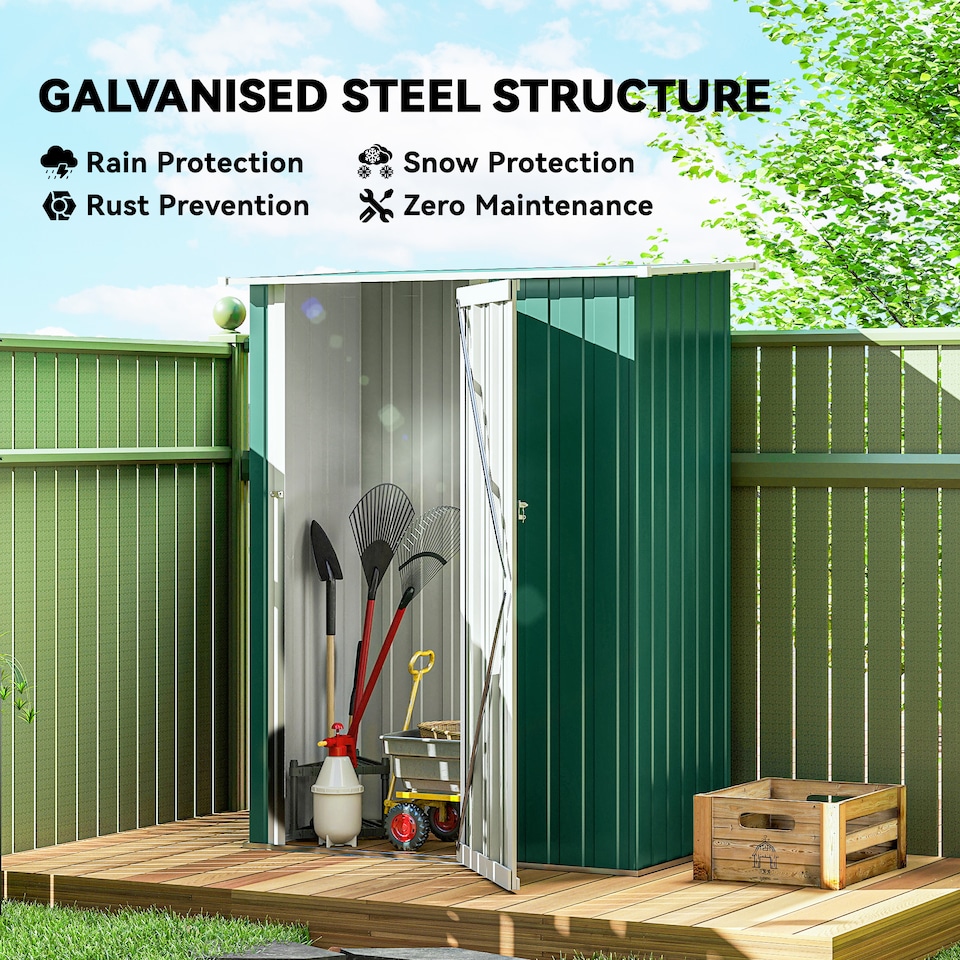 image 1 of Outsunny 5ft x 3ft Garden Storage Shed, Outdoor Metal Shed with Sloped Roof, Lockable Door for Tools, Equipment, Green