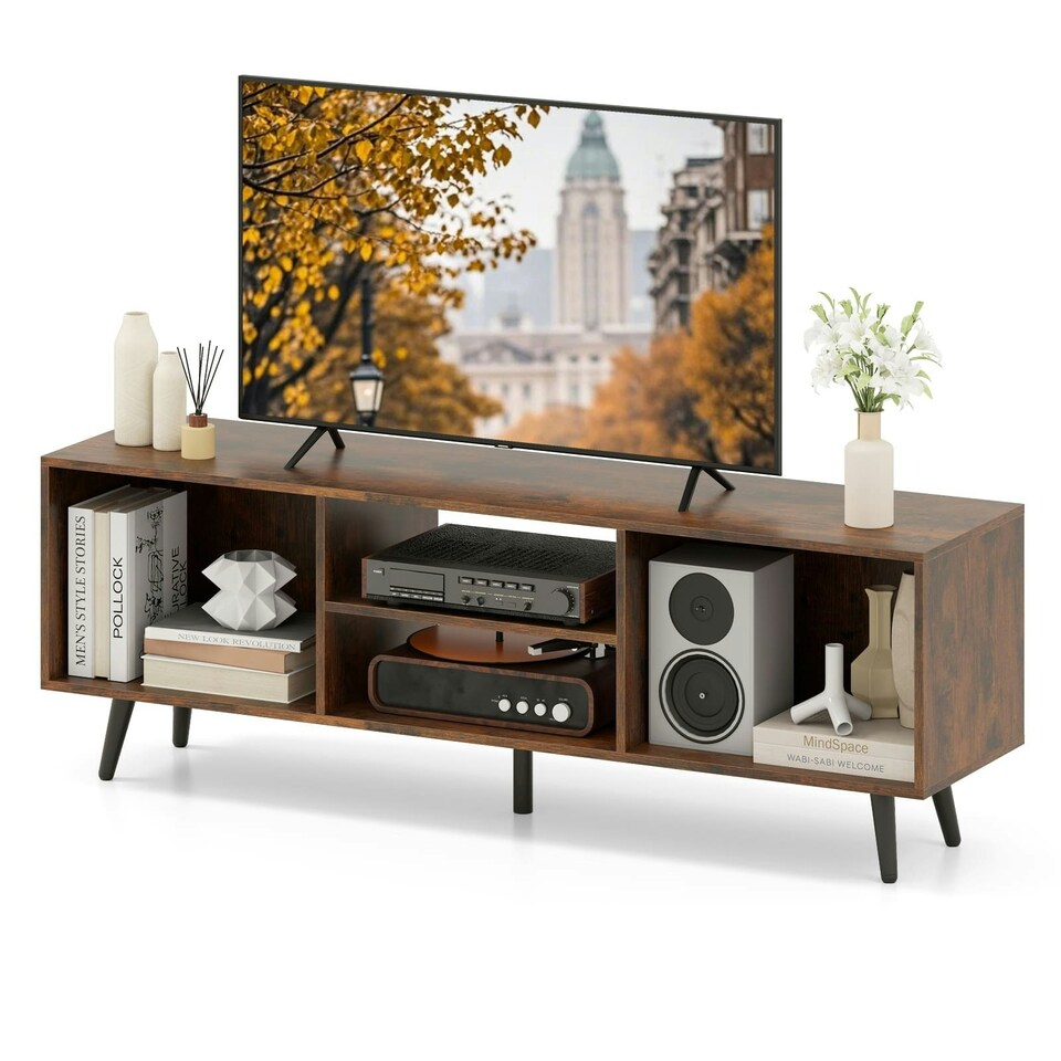 image 1 of COSTWAY 120cm Entertainment Center TV Stand for 55 Inches Brown Brown
