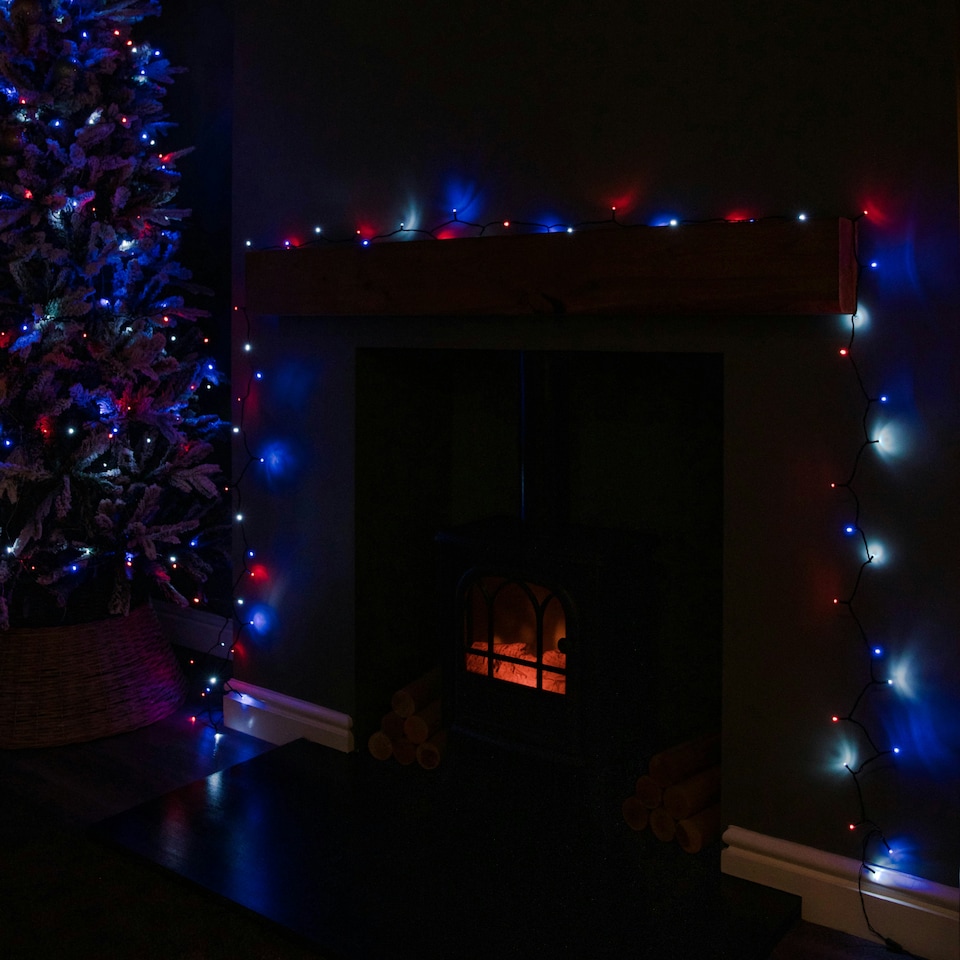 image 1 of 38.3m 480 LED SupaBrights Multi-Action Christmas String Lights with Timer in Blue, Red & White