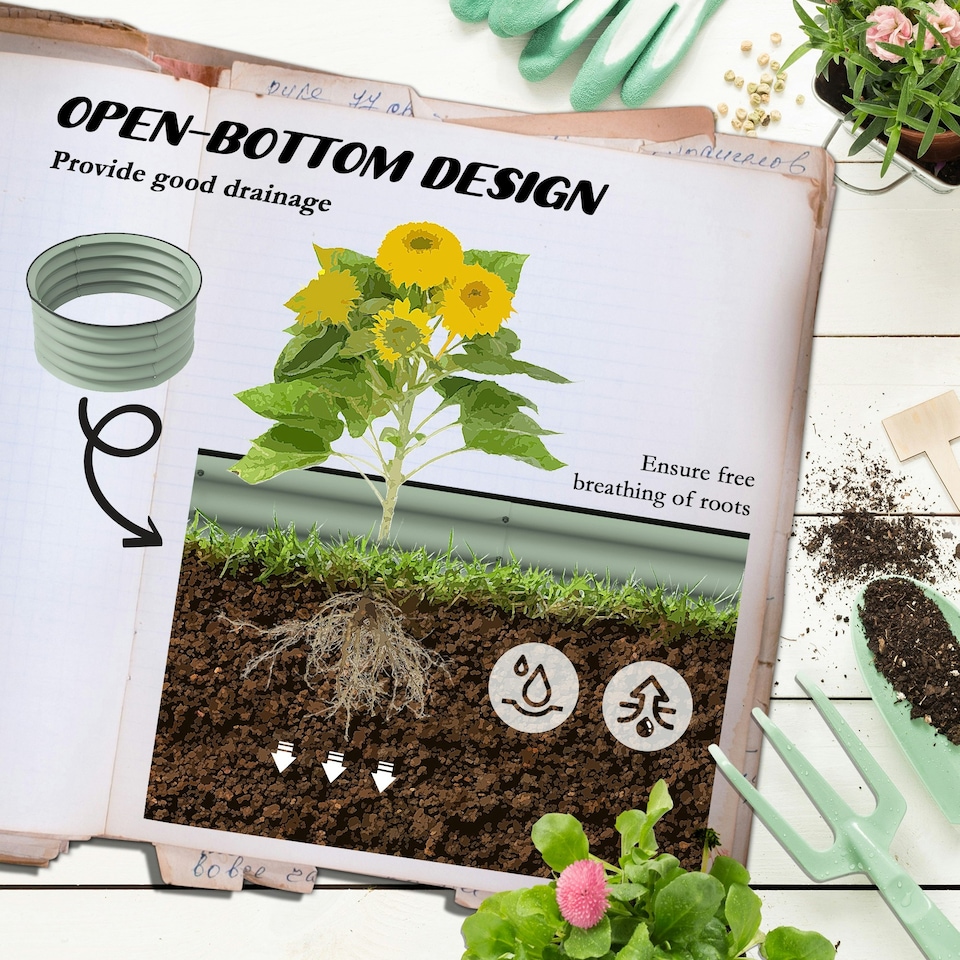 image 1 of Outsunny Set of 2 Raised Garden Bed Metal Planter Box with Safety Edging, Grey