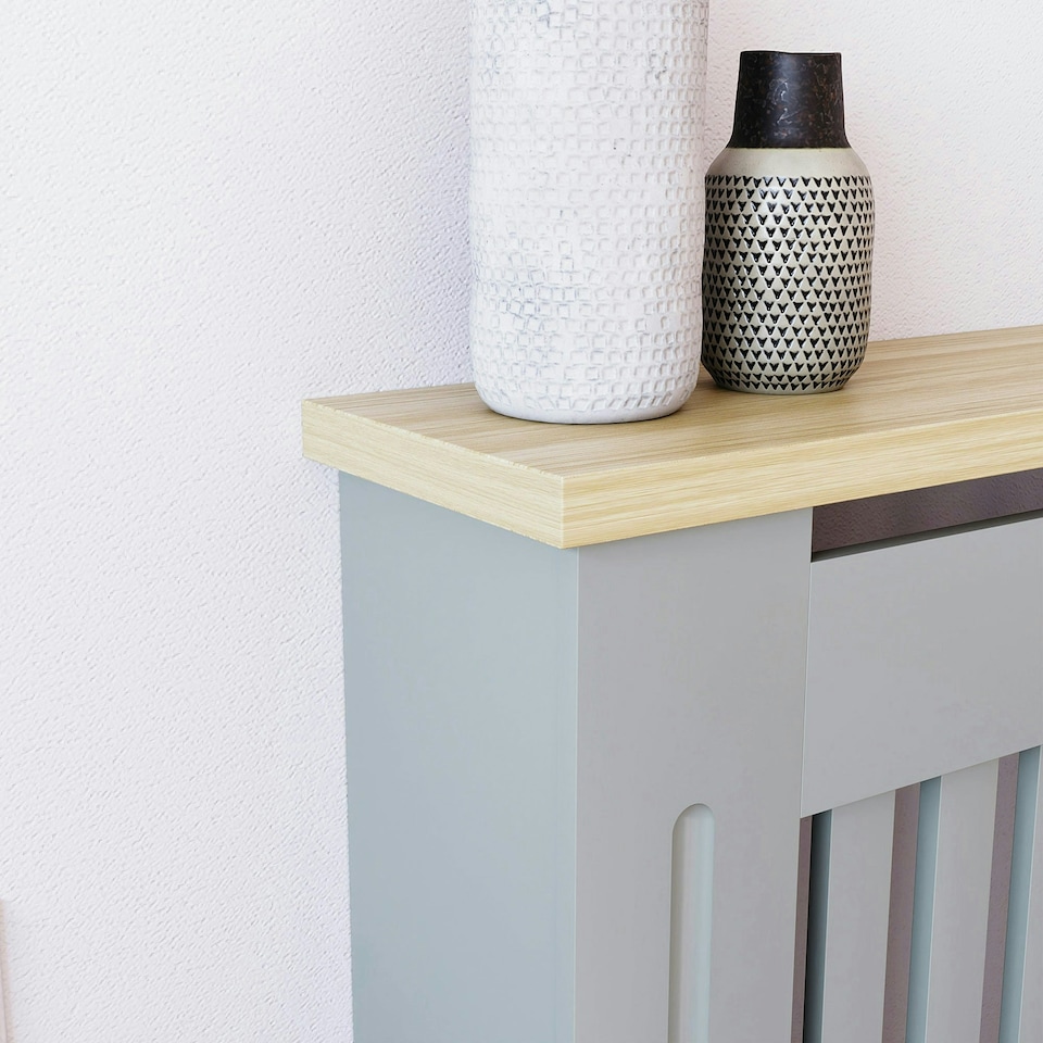 image 1 of Vida Designs Arlington Radiator Cover Painted MDF Slatted Cabinet, Grey, 172cm