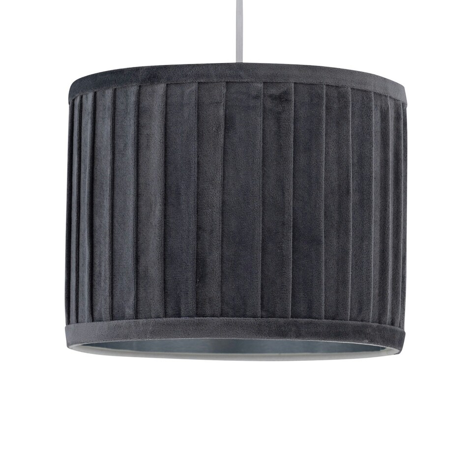 image 1 of First Choice Lighting Sundance Grey Velvet Pleated 30cm Lamp Shade with Silver Inner Grey | Silver