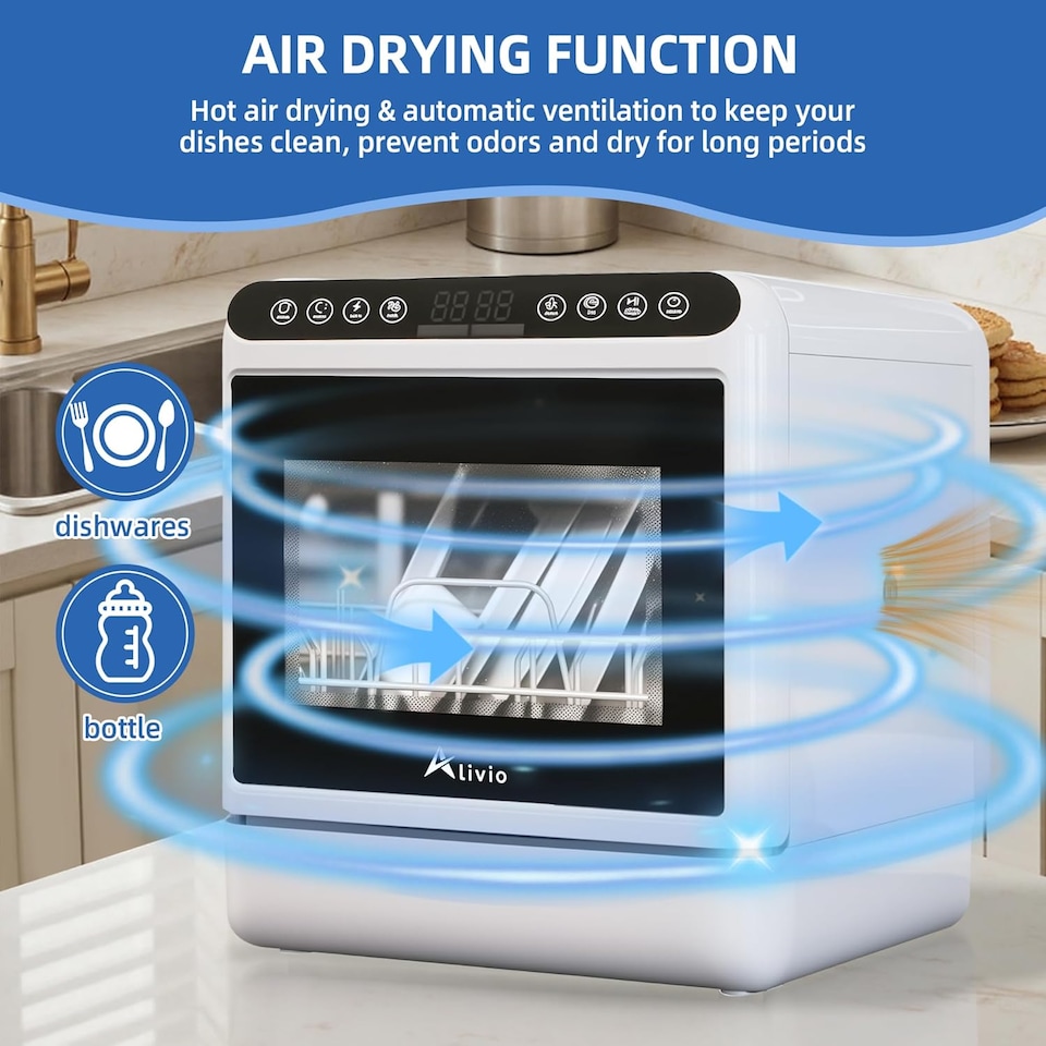 image 1 of Alivio Portable Dishwasher with 6L Water Tank - Dual Water Supply High-Temp Sanitizing & Hot Air Dry (White)