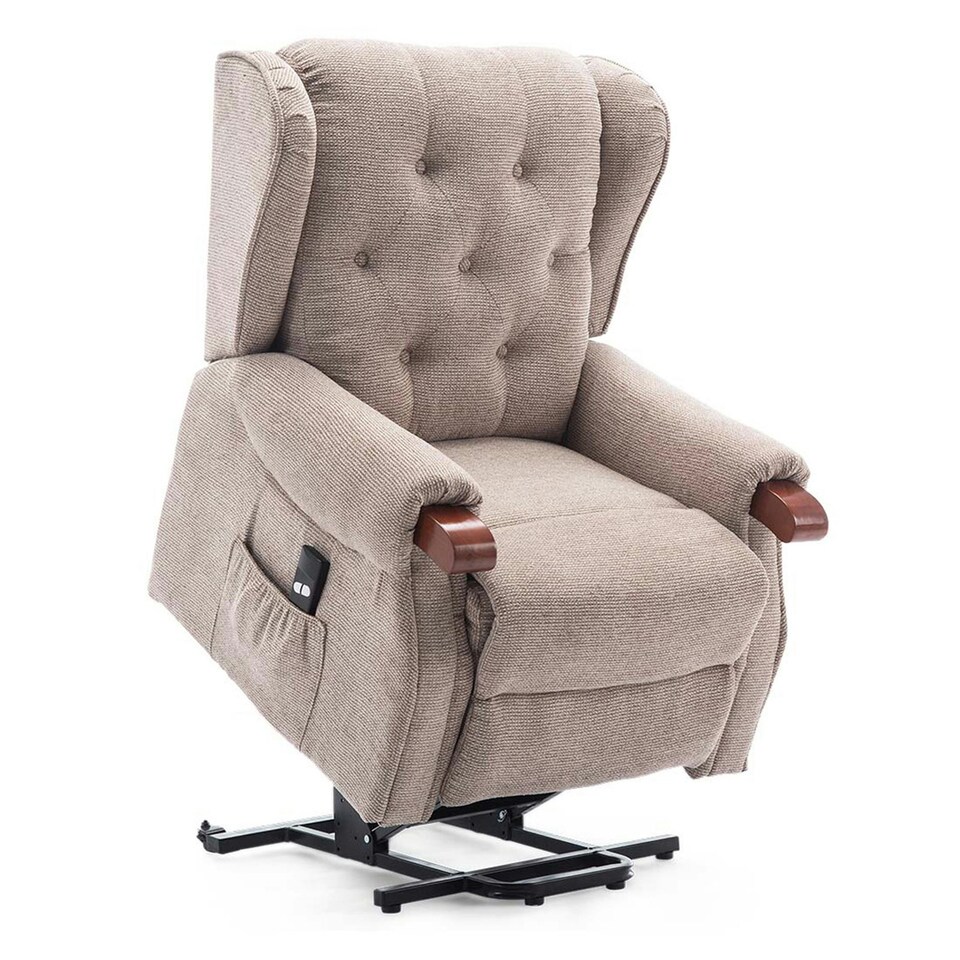 image 1 of Harrogate Single Motor Electric Rise Recliner Fabric Lift Riser Chair (Brown)