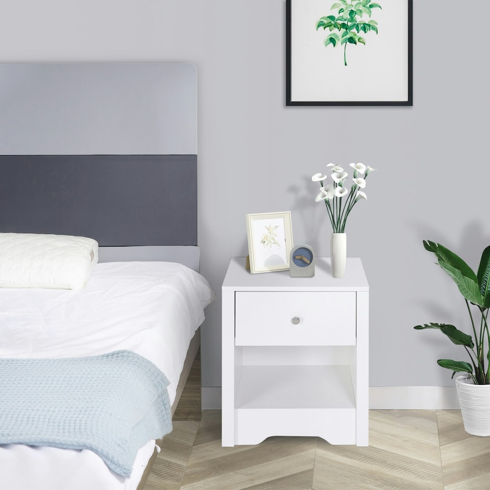 image 1 of HOMCOM Bedside Table Unit Drawer Shelf Cabinet Chest Solid Wood Bedroom