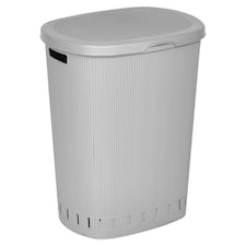65L Laundry Basket Dirty Washing Clothes Linen Bin Basket with Line Design & Lid | Grey | Grey