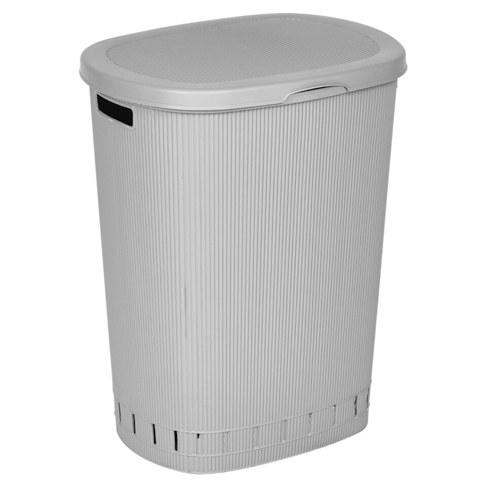 image 1 of 65L Laundry Basket Dirty Washing Clothes Linen Bin Basket with Line Design & Lid | Grey | Grey