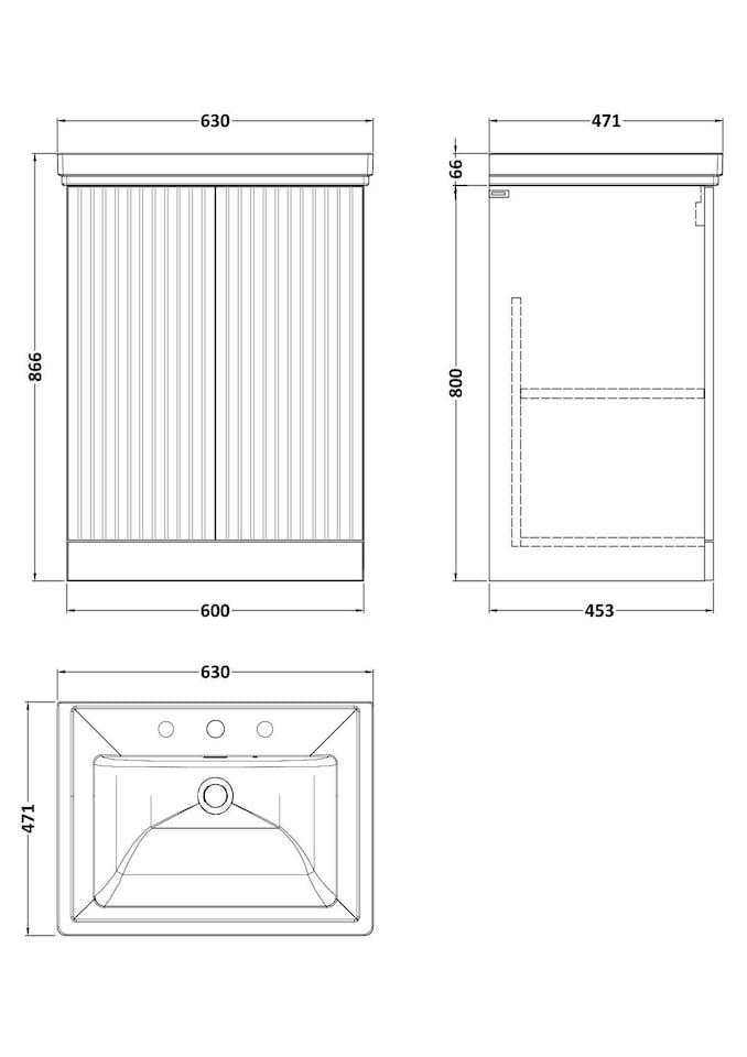 image 1 of Balterley Callingwood Contemporary Floor Standing 2 Door Vanity Unit with Traditional 3 Tap Hole Fireclay Basin , 600mm, Dark Grey