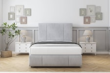 Sloomy Lisbon Silver Naples Divan Bed With Mattress No Drawers With 54" Floor Standing Headboard & 12" Matching Footboard 5' King | Silver | Silver | King | 1