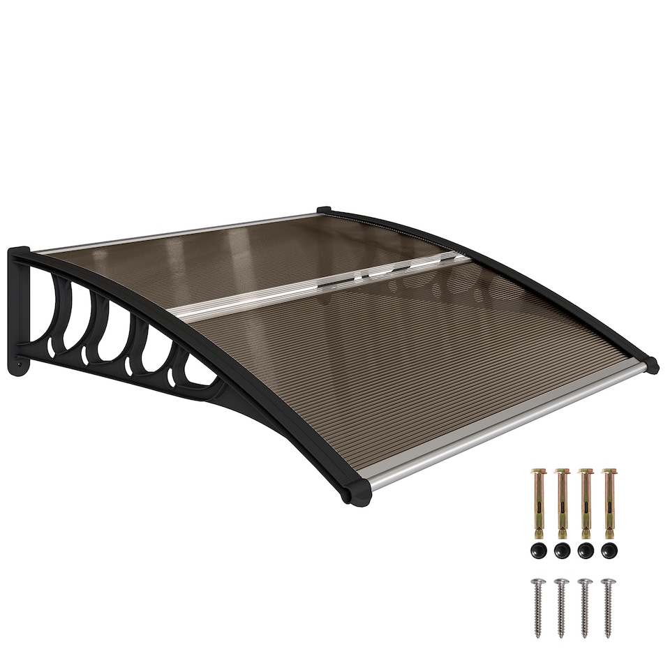 image 1 of Outsunny Door Canopy Outdoor Awning Rain Shelter for Window Porch, Brown | Brown