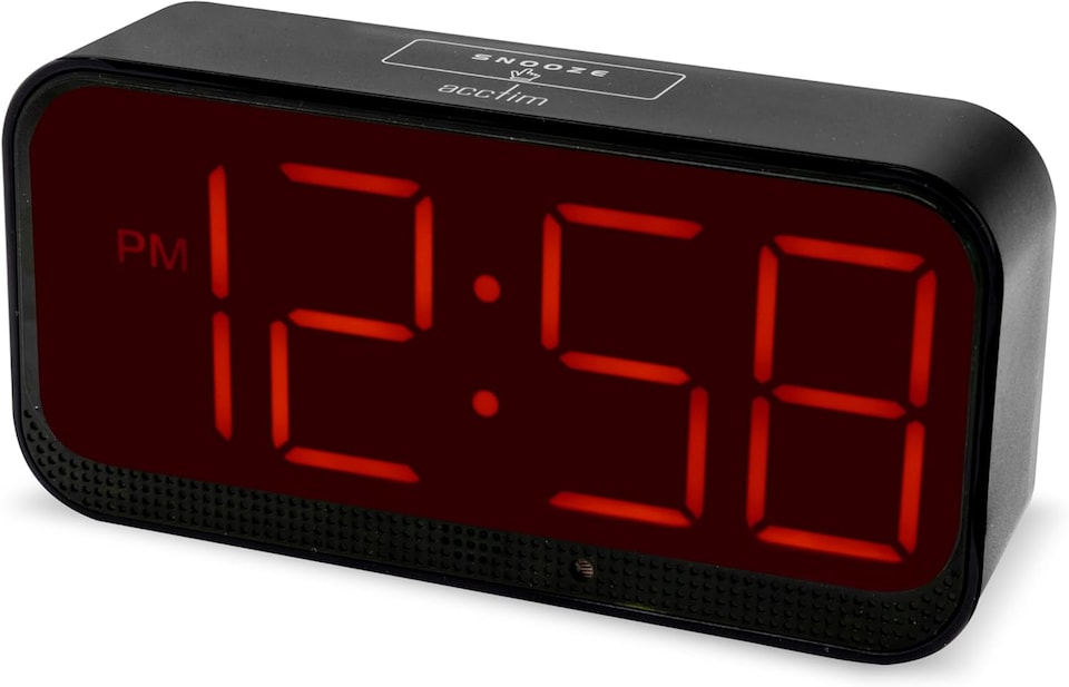 image 1 of Acctim Silas LED Wireless Alarm Clock, 2-inch Display with Adjustable Volume and Brightness | Black | Black/Red