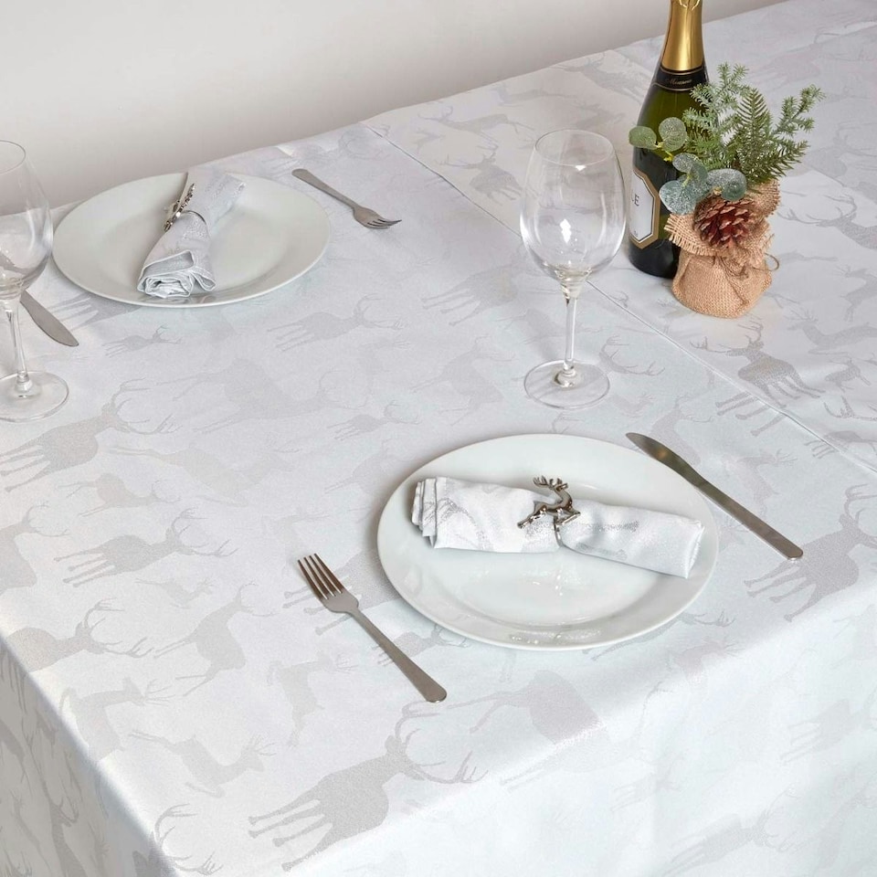 image 1 of Homescapes Silver Stag Christmas Table Runner Large - 33 x 244 cm Silver