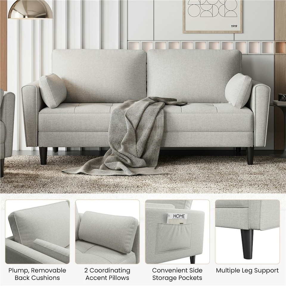 image 1 of Yaheetech Fabric Upholstered Sofa 2 Seater Couch with Tufted Single Seat Cushion Grey | Griege