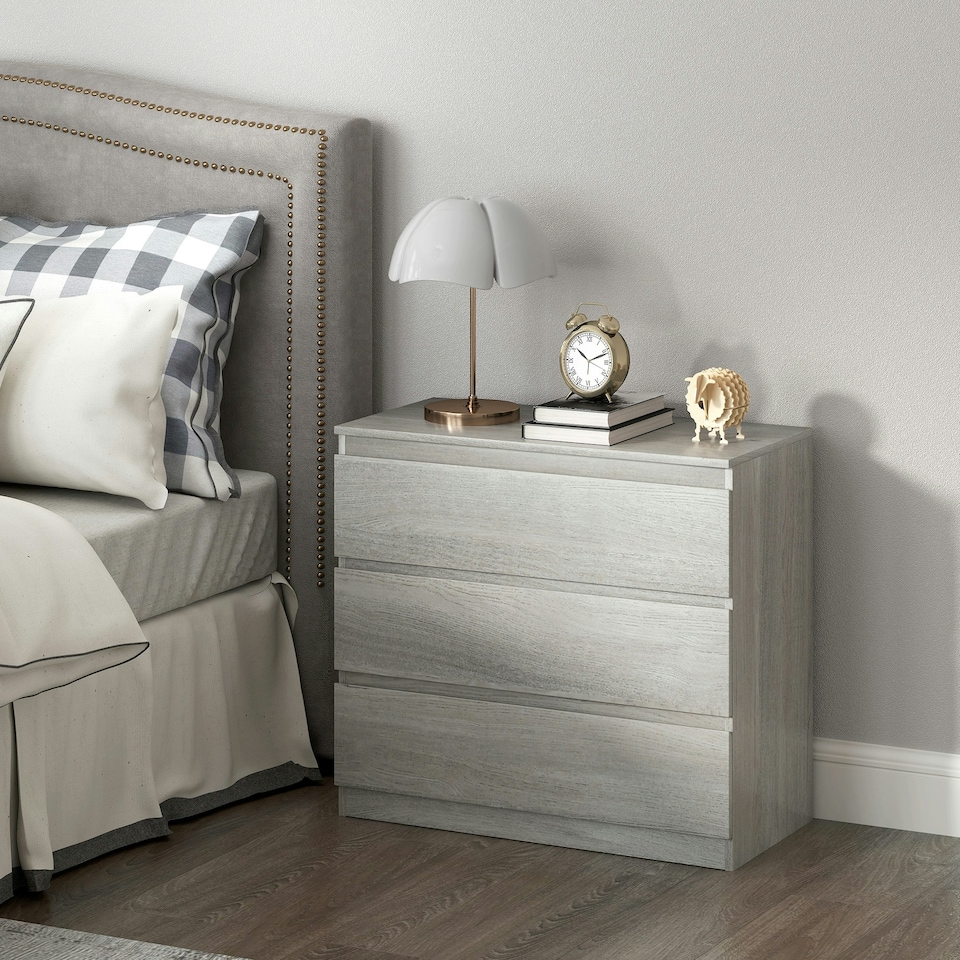 image 1 of HOMCOM Chest of Drawers, 3 Drawer Storage Cabinet Unit for Bedroom, Grey Grey