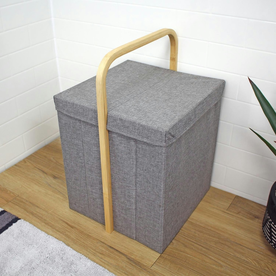 image 1 of Showerdrape Cotswold Grey Single Laundry Hamper with Lid 500 x 360mm