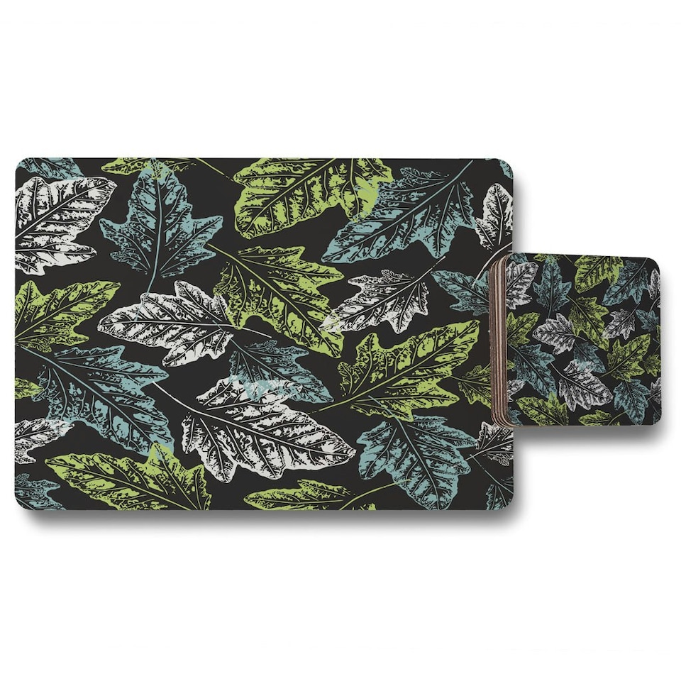 Leaf Print on Dark Background (Placemat & Coaster Set)
