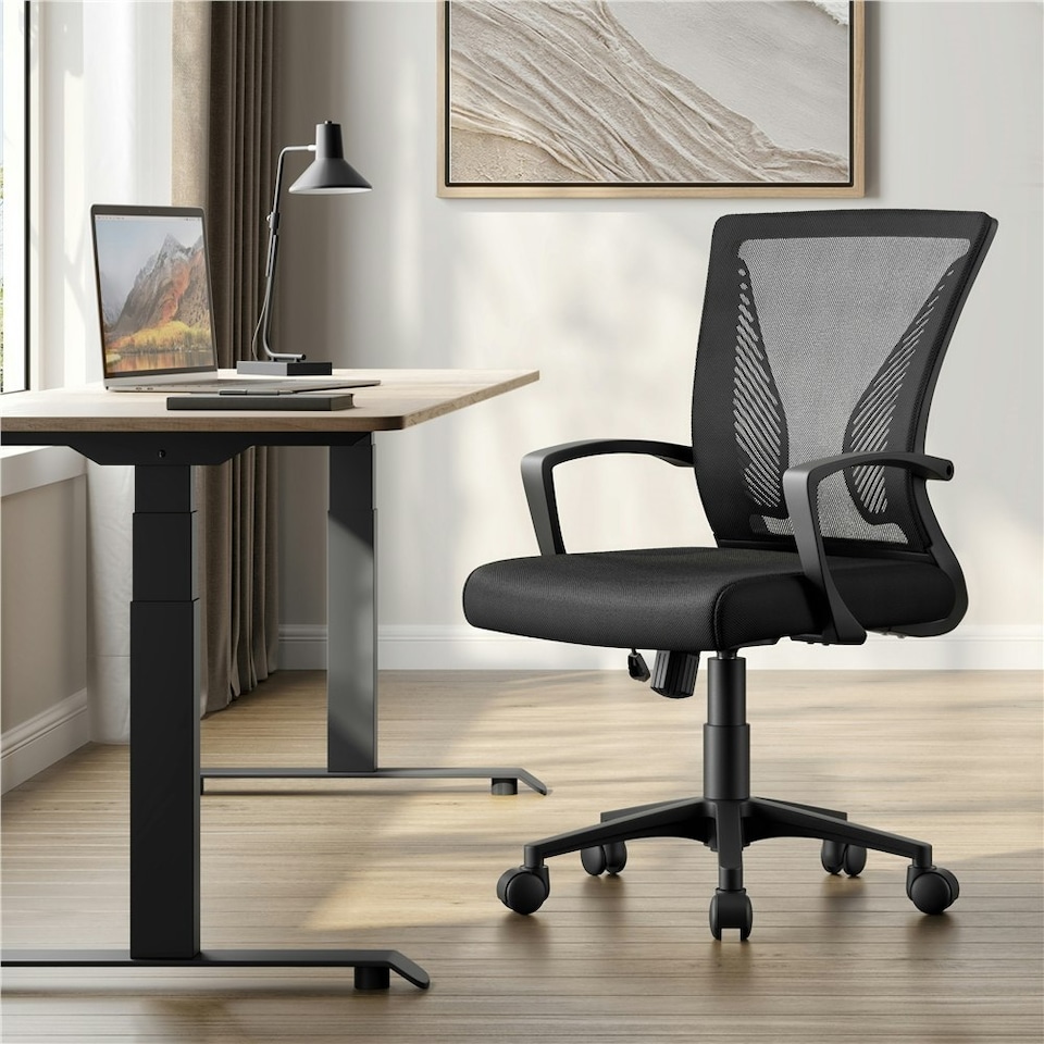 image 1 of Yaheetech Ergonomic Mesh Office Chair Mid-Back 360° Rolling Casters | Black