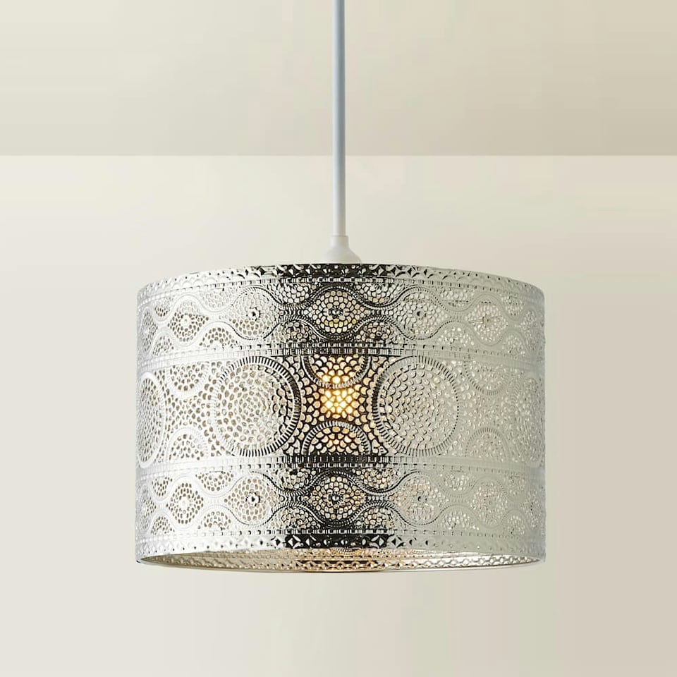 image 1 of ValueLights Moroccan Style Drum Silver Pendant Ceiling Light