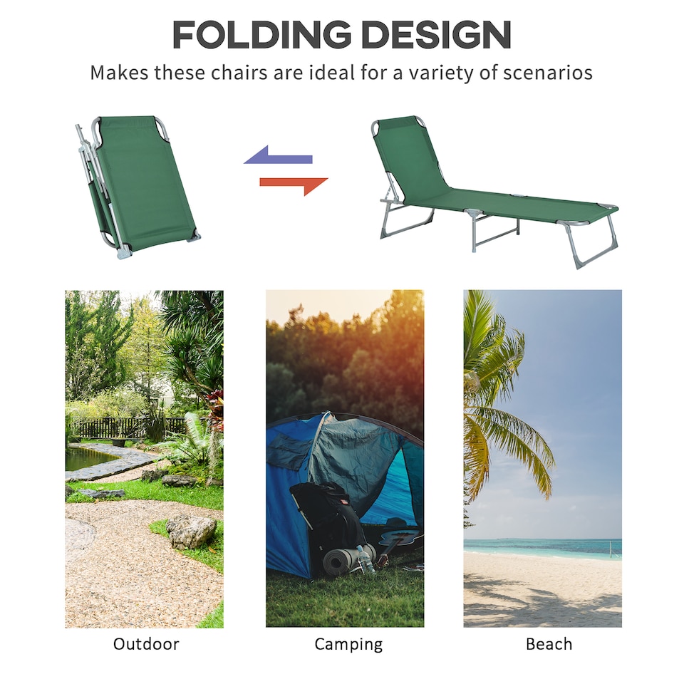 image 1 of Outsunny Camping Cot Picnic Sun Lounger Portable Folding Chair Patio Green | Green | Green