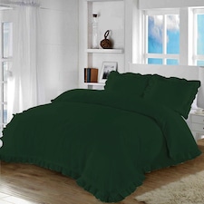 Homes Linen Santiago Frilled Edge Duvet Cover Set with Pillowcases Easy Care Polycotton Ruffle Bedding Set | Green | King