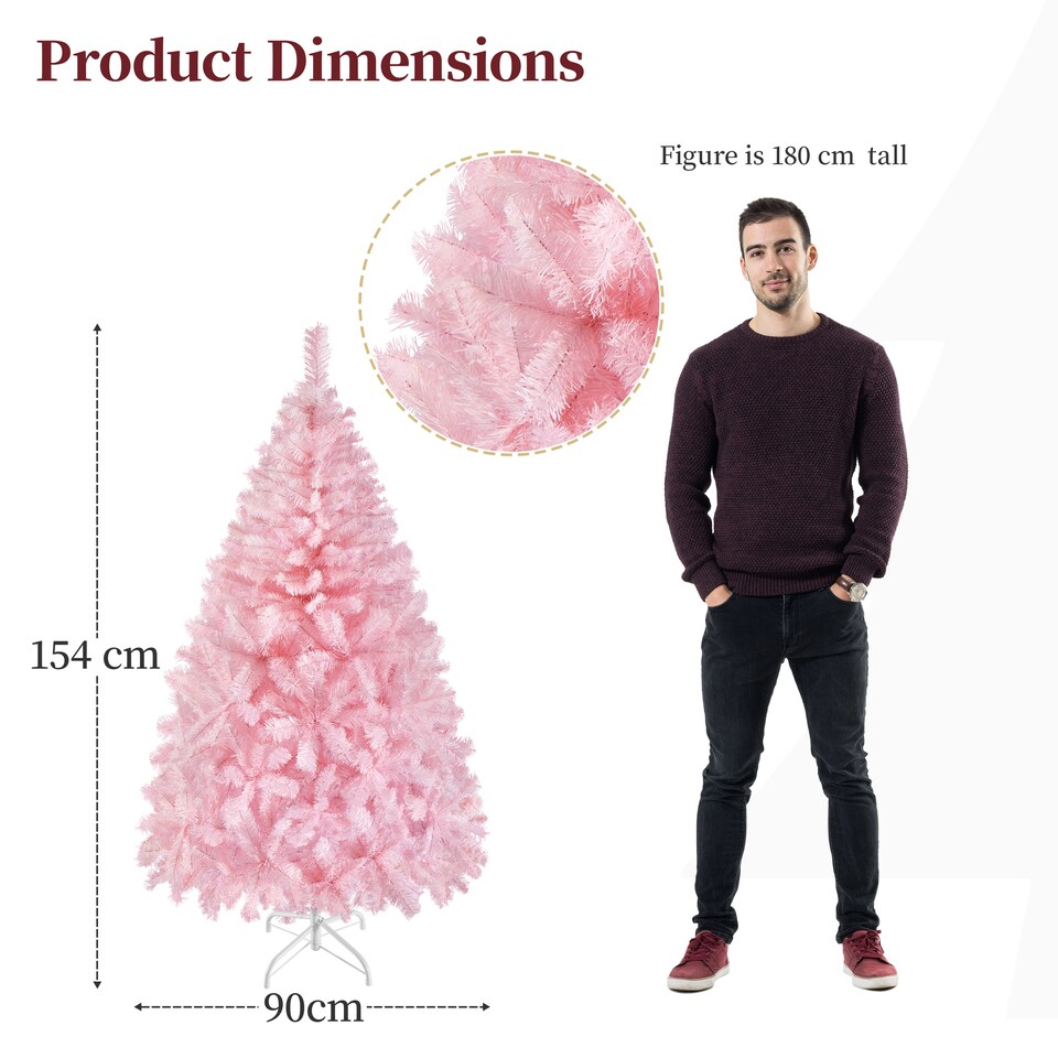 image 1 of Yaheetech 5ft Artificial Christmas Tree with Foldable Stand, 398 PVC Tips, Pink