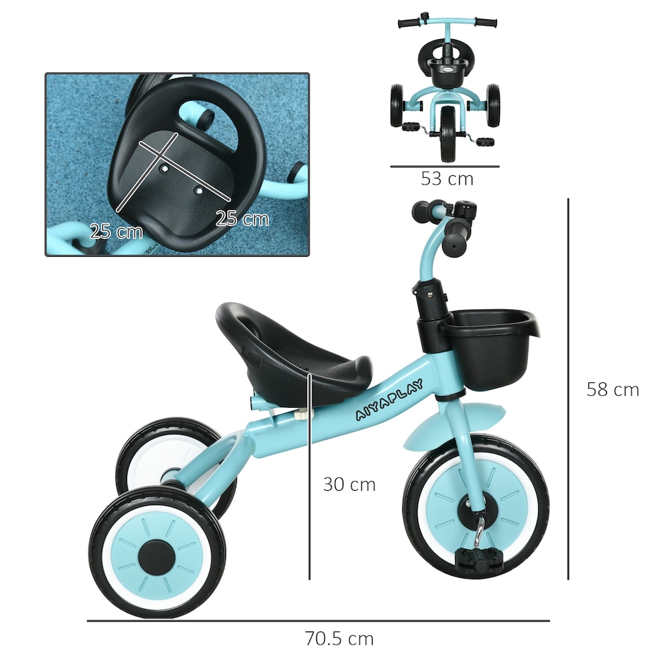 image 1 of AIYAPLAY Baby Trike, Toddler Tricycle with Adjustable Seat, Basket, Bell, Kids Tricycle for 2-5 Years Old, Blue