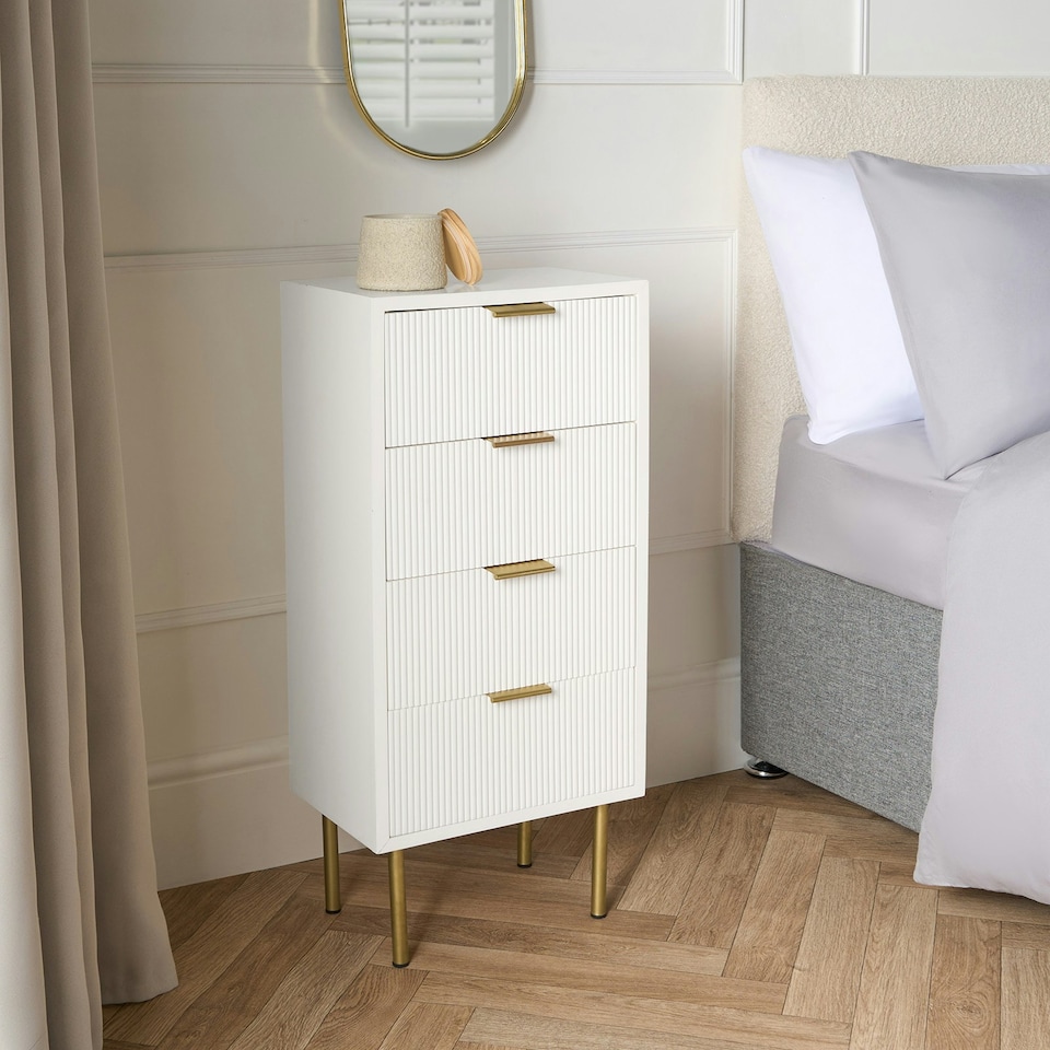 image 1 of OHS 4 Drawer Modern Ribbed Office Side Bedroom Nightstand Bedside Table - White