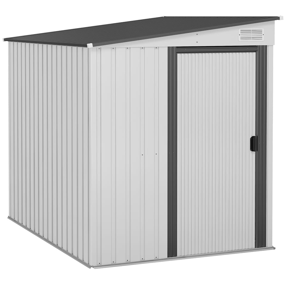 image 1 of Outsunny 7 x 5FT Galvanised Metal Garden Shed with Foundation, Lean to Shed, Tool Storage House with Sliding Doors, 2 Vents, Adjustable Shelves and Hooks, White