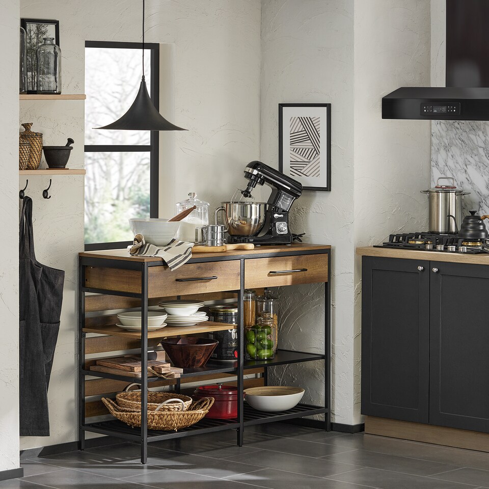 image 1 of SoBuy Industrial Kitchen Sideboard with 2 Drawers & 3 Shelves, Brown, 47.2x17.7x35.8 inches, 55.6 kg - FSB85-PF