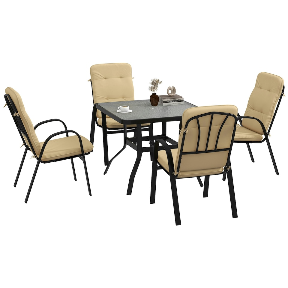 image 1 of Outsunny Garden Dining Set, Glass Table w/ Umbrella Hole Grey