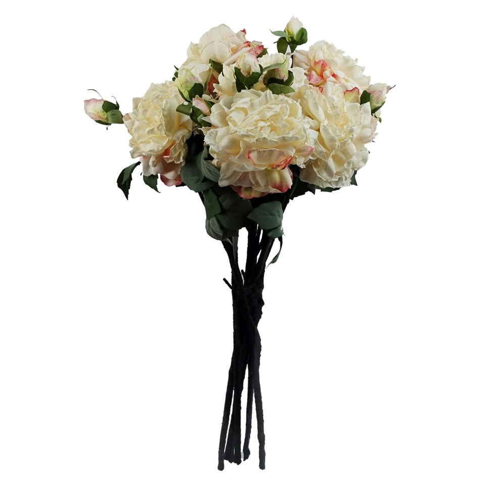 image 1 of 6 x 60cm Peony Artificial Flower Cream - 6 flowers 18 buds