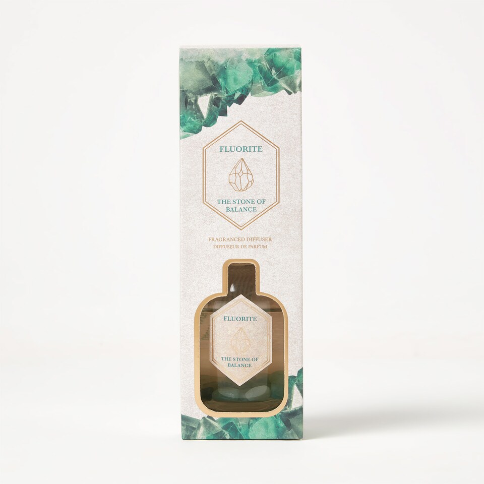 image 1 of Homescapes Green Fluorite Crystal Reed Diffuser – Black Tea & Vetiver Scent