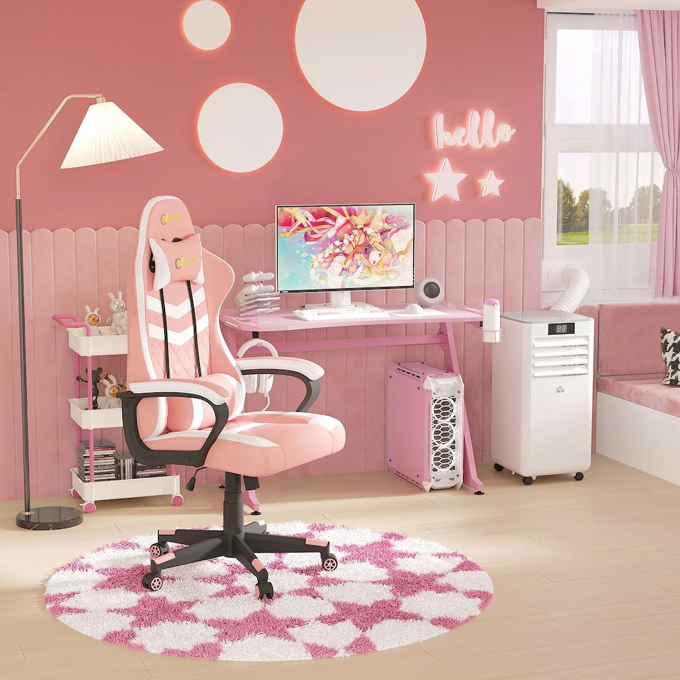 image 1 of Vinsetto Racing Gaming Chair w/ Lumbar Support, Office Gamer Chair, Pink