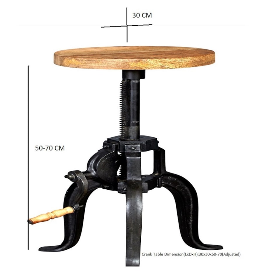 image 1 of Cosmo Industrial Small Crank Table - Solid Mango Wood - L30 x W30 x H50 cm (Extendable upto 70 cm)