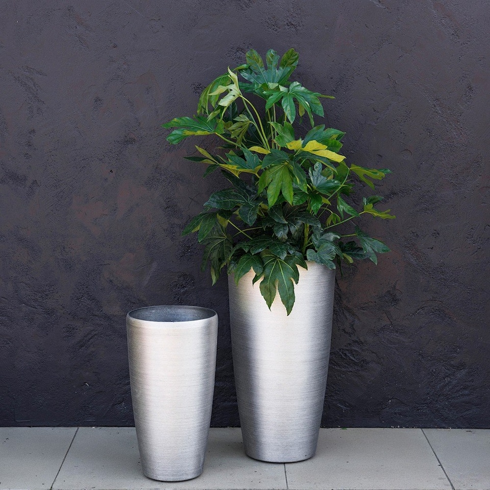 image 1 of White Cement Round Planter Large Garden Patio Flower Pot Urn 58cm | Silver | Silver