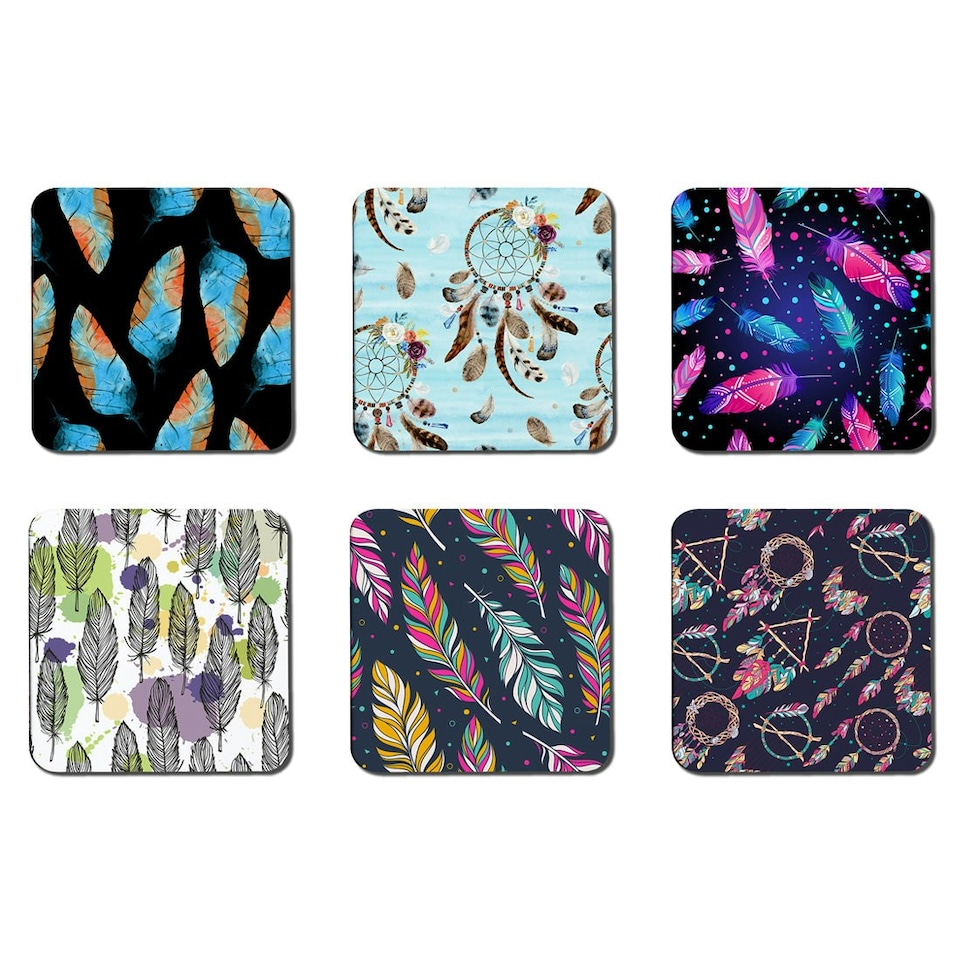 image 1 of Boho Chic Feathers Collection (Placemat & Coaster Set)