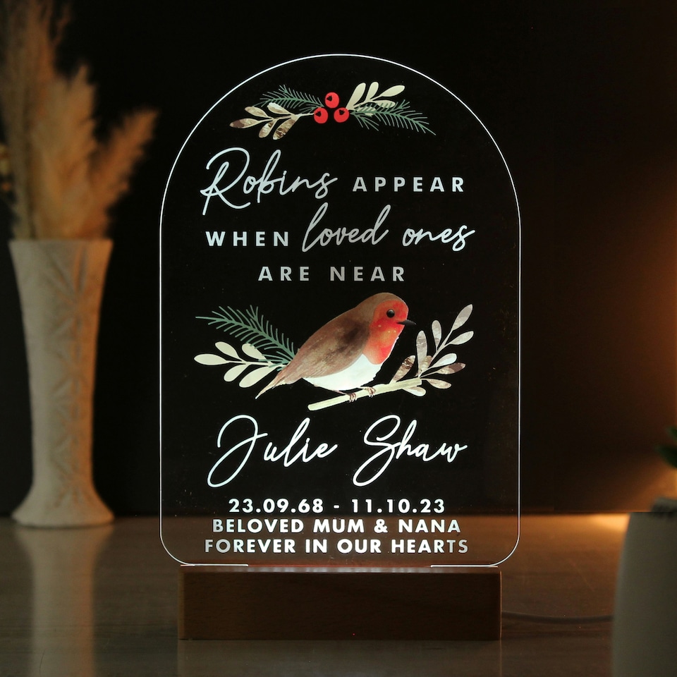 image 1 of Personalised Robins Appear Wooden Based LED Light