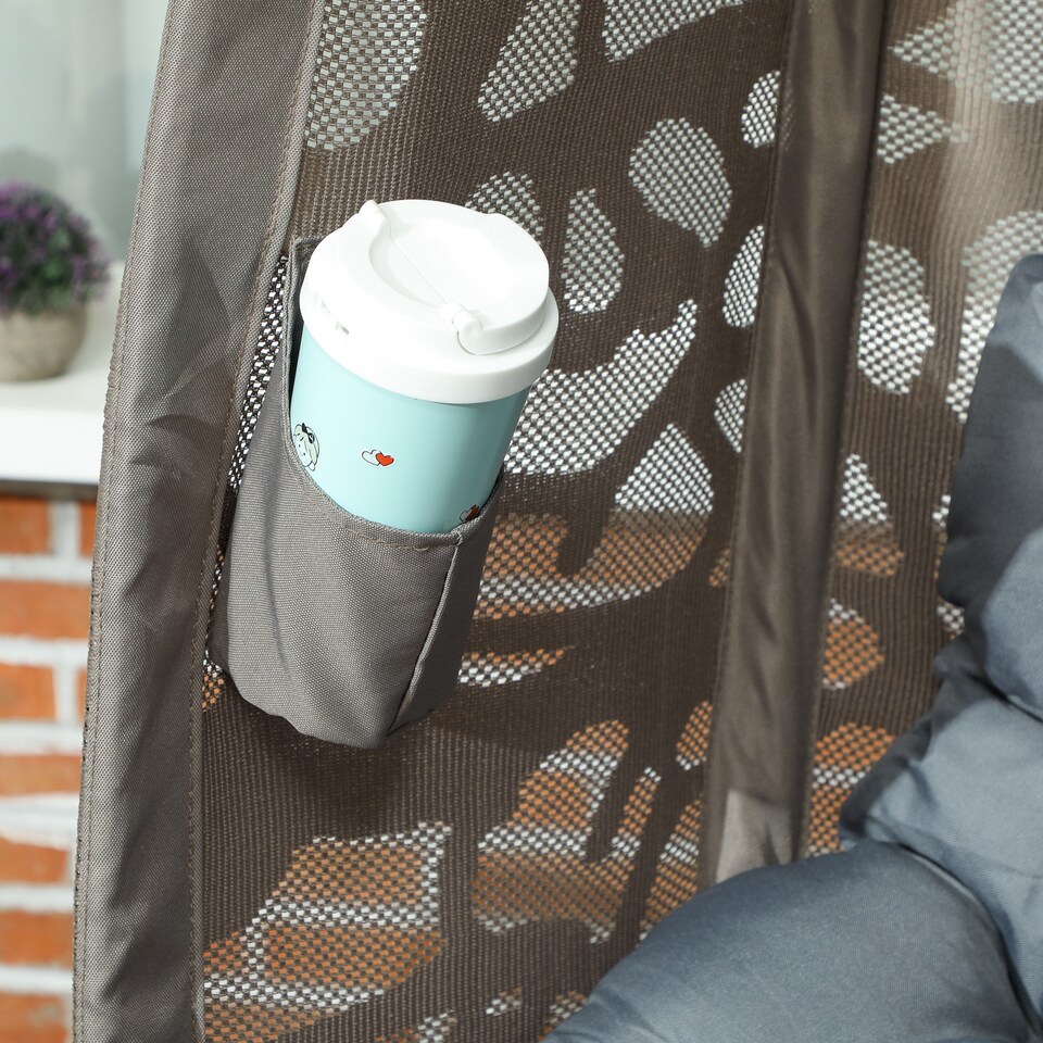 image 1 of Outsunny Swivel Egg Chair with Cushions, Foldable Basket Seat and Metal Frame, Indoor Outdoor Lounge Chair for Balcony, Patio and Living Room, Grey | Grey | Grey