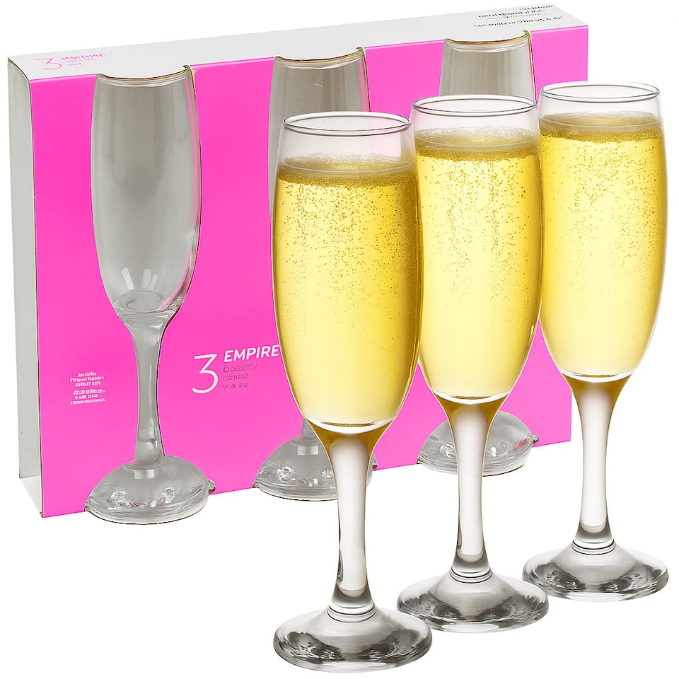 image 1 of Empire Champagne Flute Glasses 220ml Classic Tall Stemmed Barware Set | Clear | Set of 6