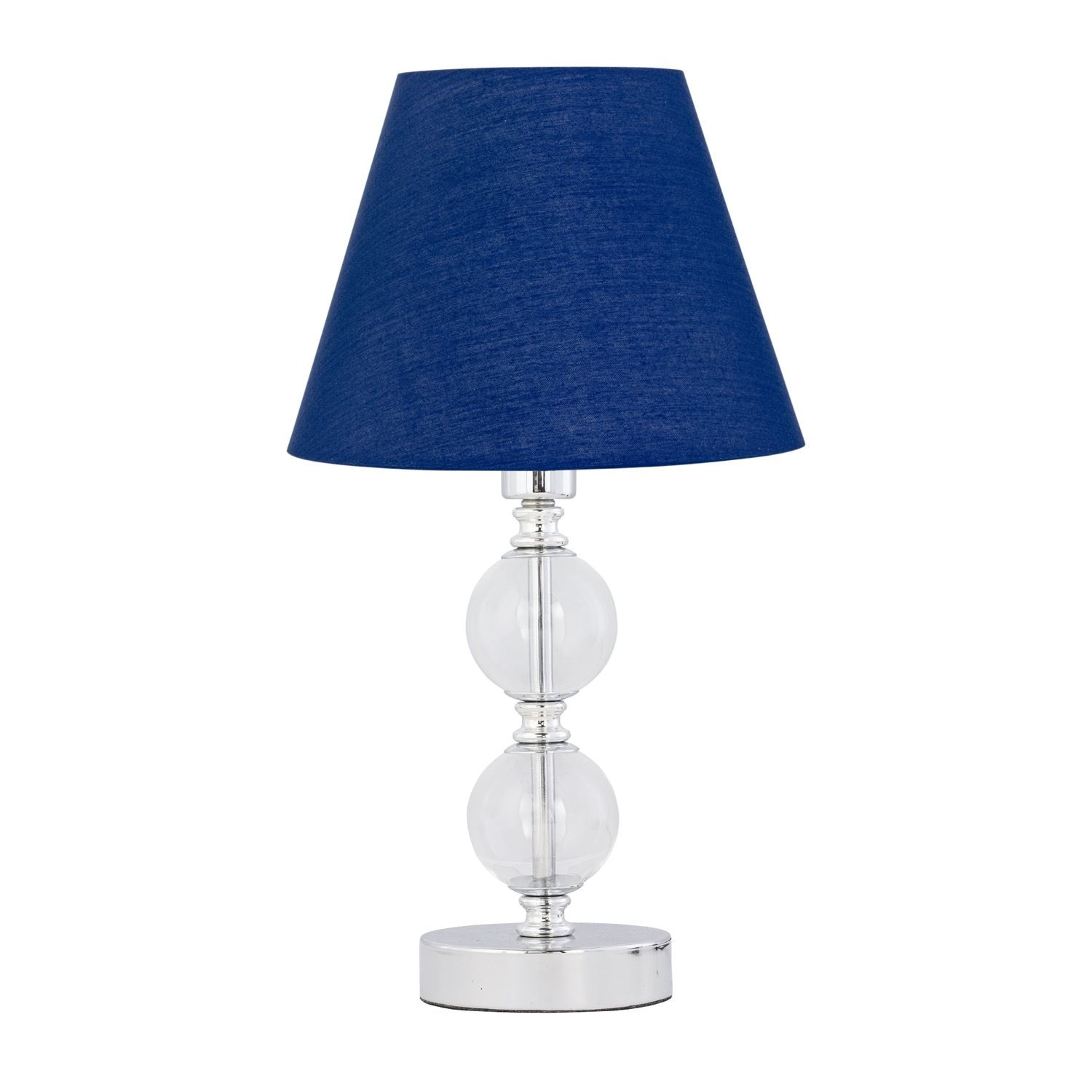 First Choice Lighting Chrome Two Ball Table Lamp with Navy Blue Shade in Silver
