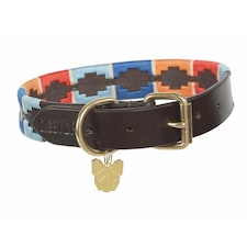 Shires Leather Dog Collar - Turquoise/Red/Orange - S - Neckline: 14in-18in